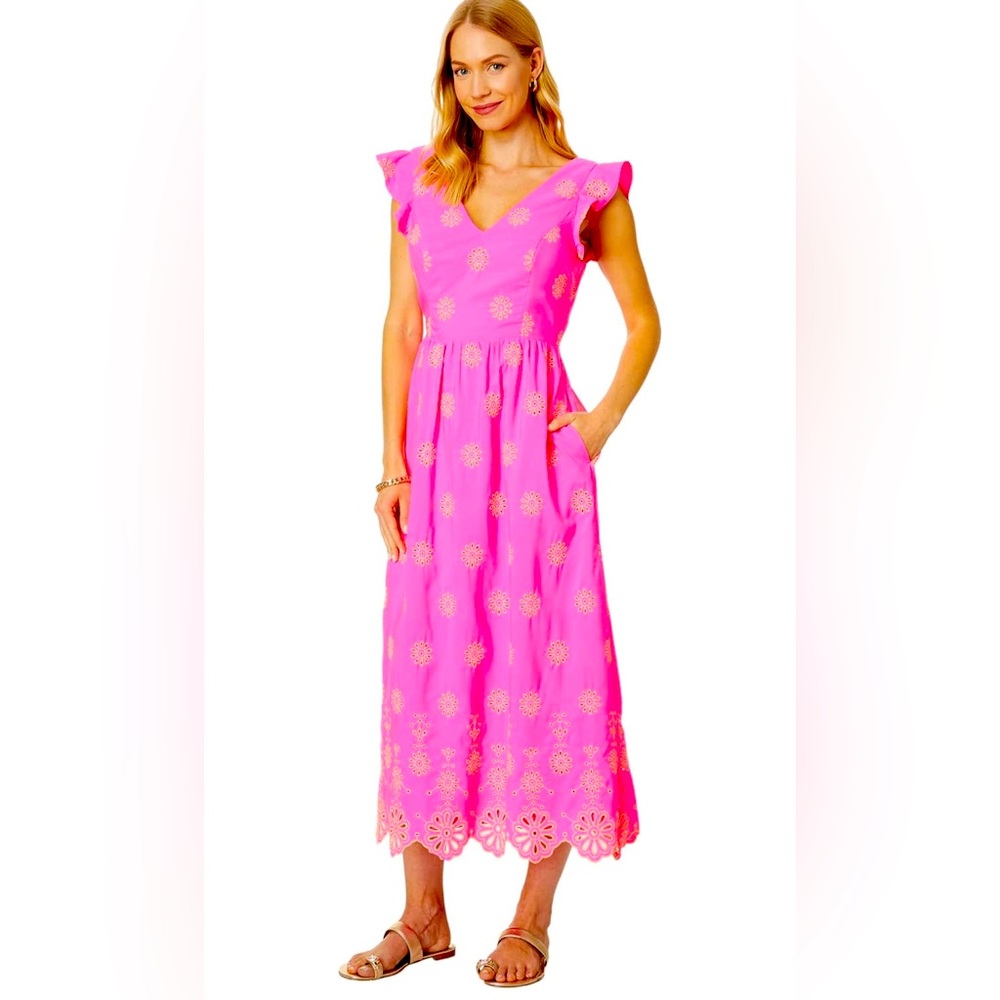 Lilly Pulitzer Lillyanne Flutter Sleeve Dress -Aura Pink Days Bloom -Size 8 -NWT
